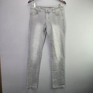 Y&F Stretch Skinny Jeans Size 9/10 Grey Rhinestone Butterfly Y2K Faded Denim